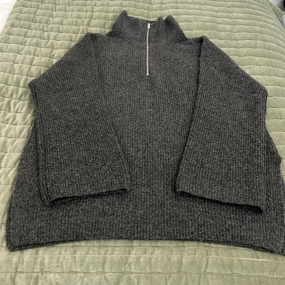 H&M Sweater Dress - high neck with zipper - charcoal - size M
